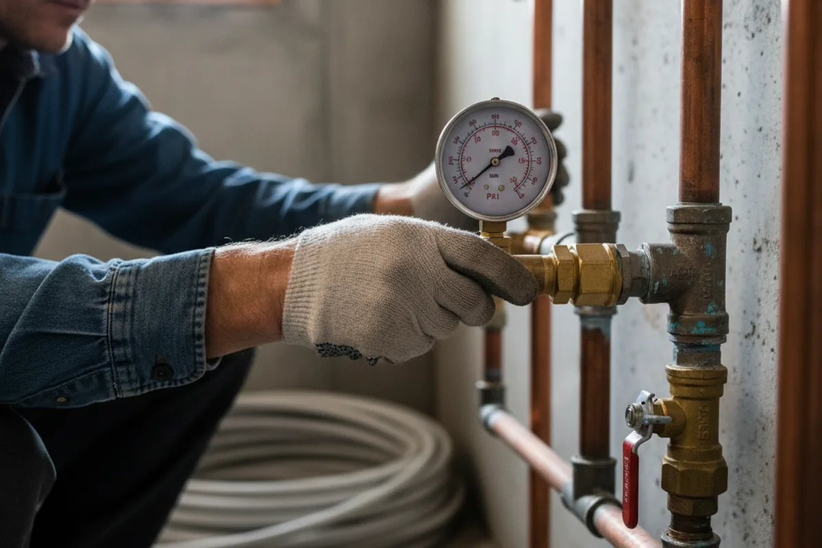 Pressure testing a repaired line during Water Line Repair in Friedens